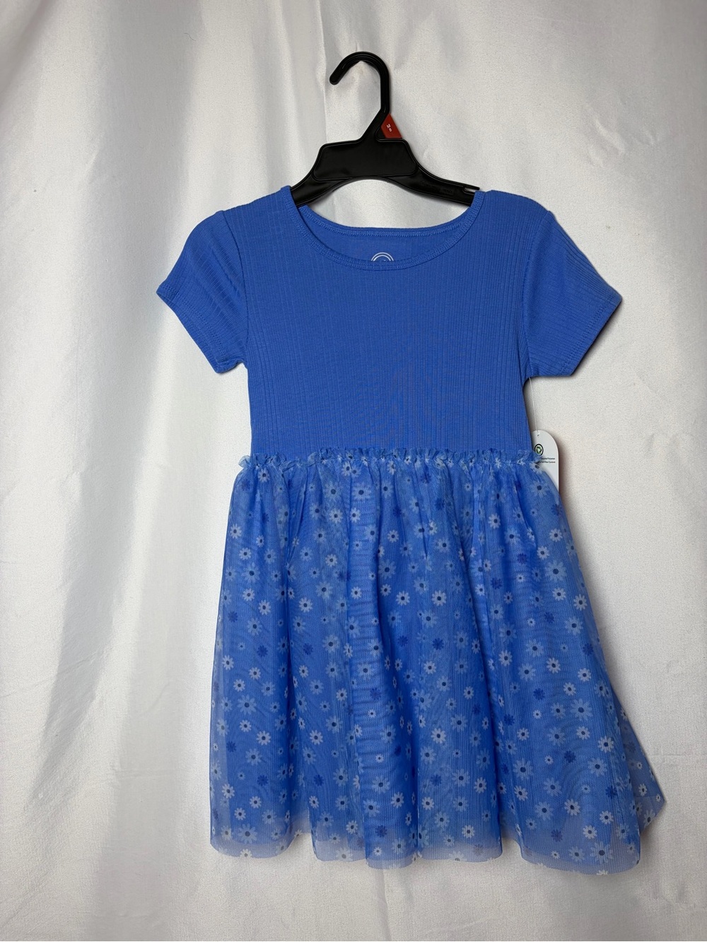 Girls' Blue Floral Tulle Skirt Dress - Picture 3 of 5